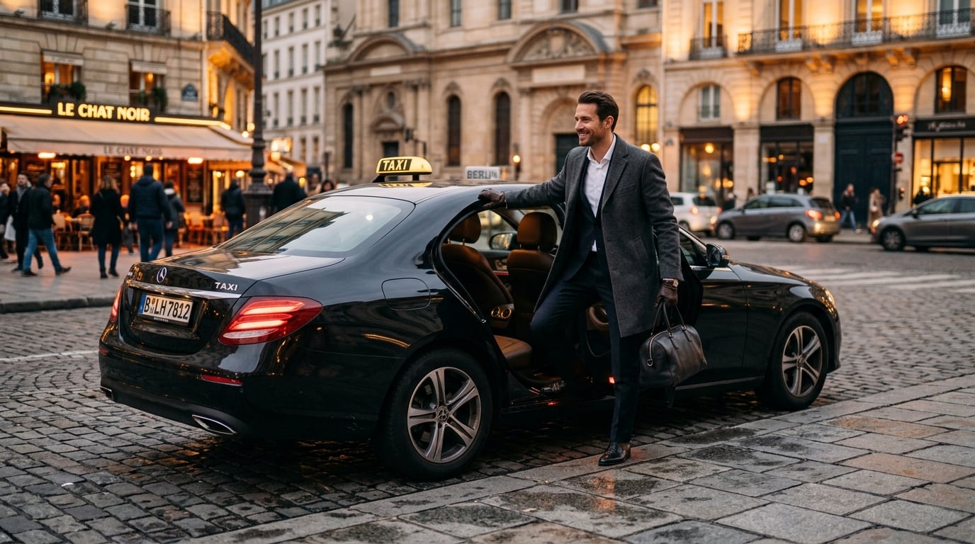 Passagier stapt in een nette taxi voor een comfortabele rit met Taxi Lux Lier